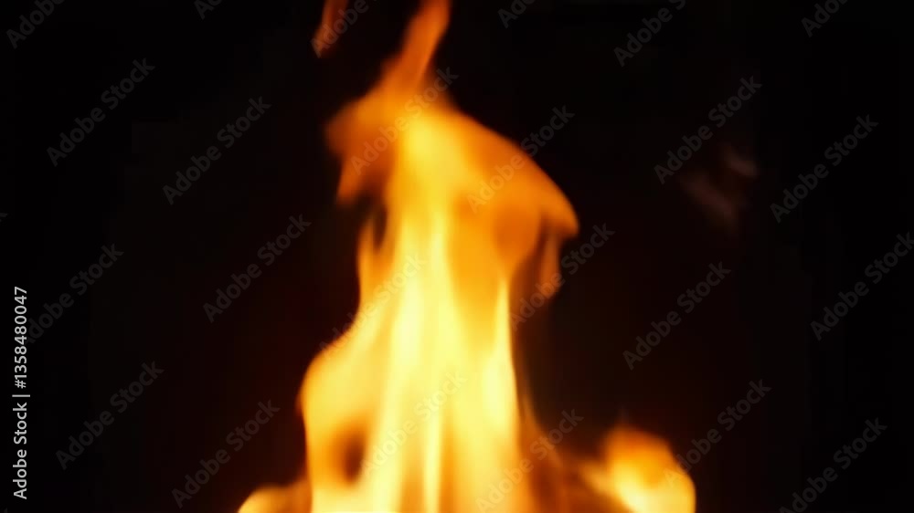 Flames burn intensely on a black background. The camera captures the flickering, dancing flames in exquisite detail. Flames burn intensely on a black background. The camera captures the flickering, dancing flames in exquisite detail.