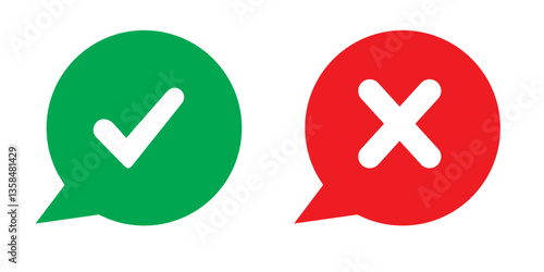Set of plus minus, check mark, x mark with speech bubble or comic ballon icon. Vector illustration.
