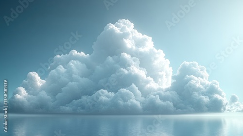 Majestic cumulus cloudscape over calm ocean, reflecting sunlight.