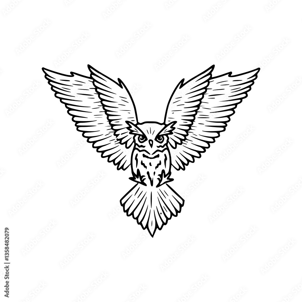 Fototapeta premium owl with open wings outline