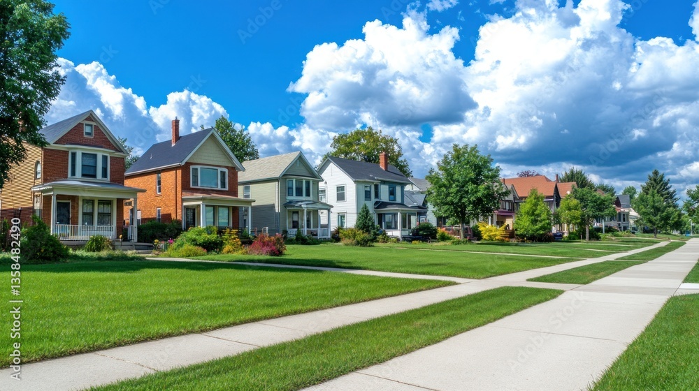 Suburban Dream: Picturesque Row of Houses on a Sunny Day Suburban Dream: Picturesque Row of Houses on a Sunny Day