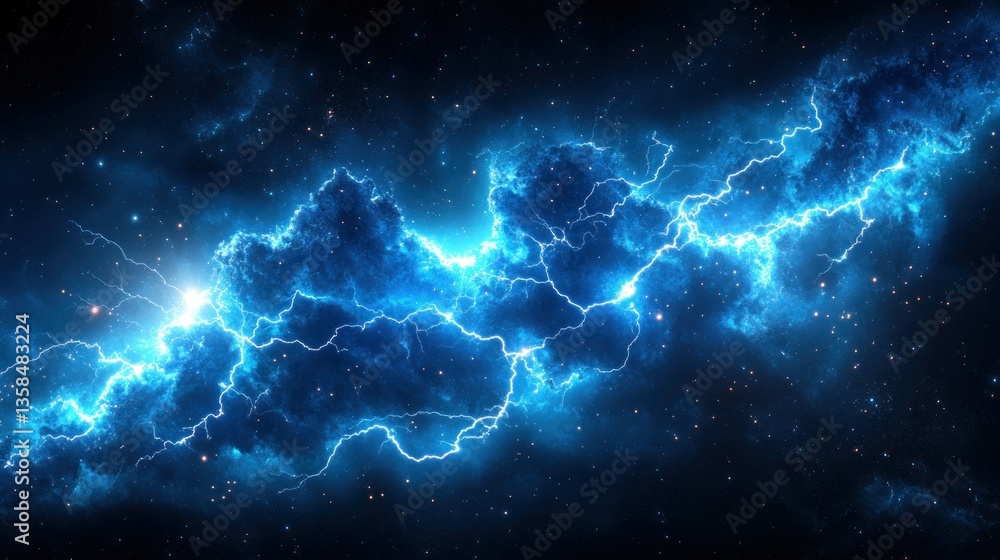 Electric blue nebula with lightning streaks in space Electric blue nebula with lightning streaks in space