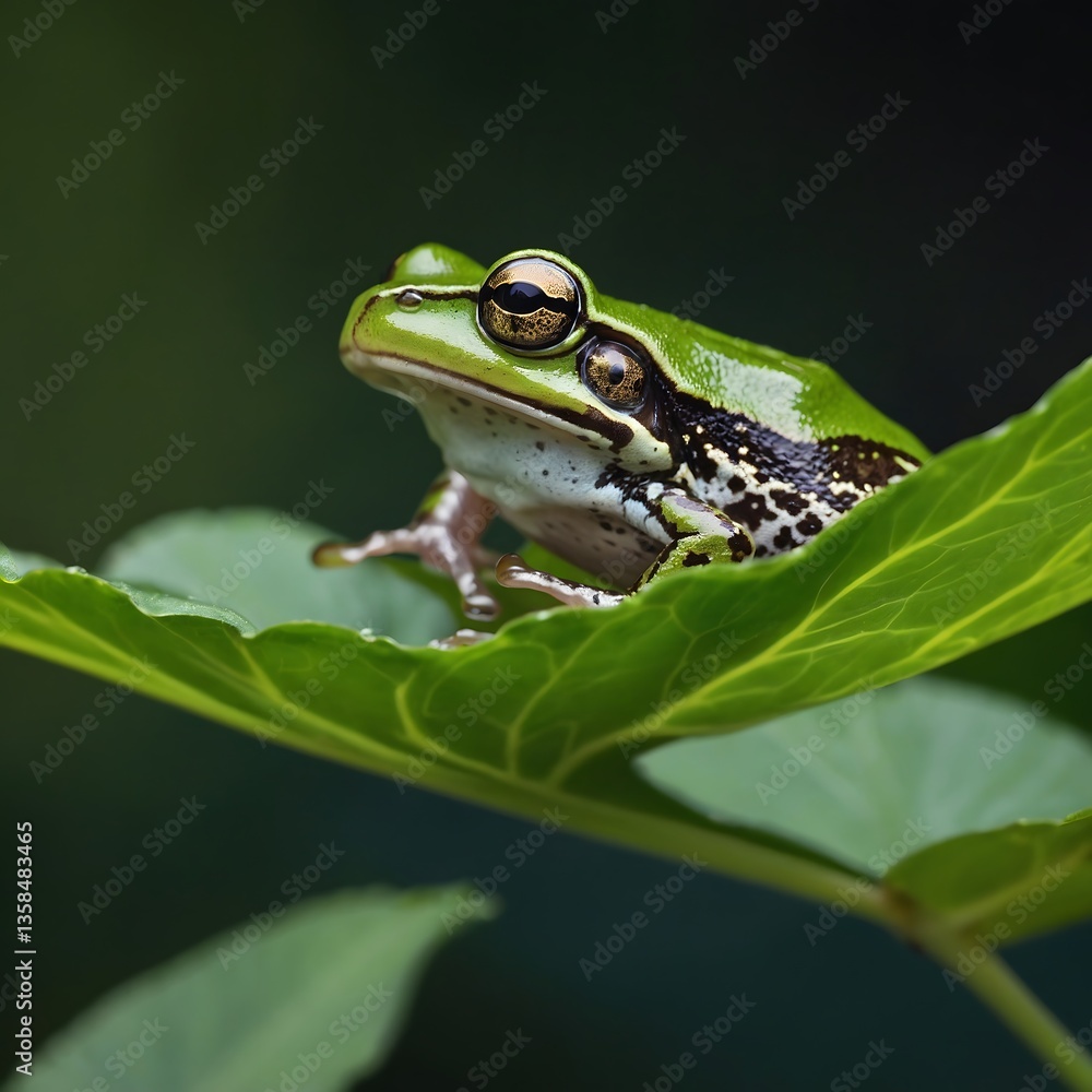 Obraz premium In Flight: Chorus Frog Hopping Between Lush Green Leaves