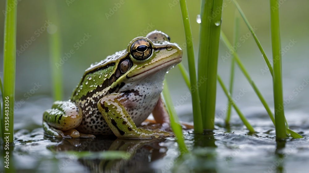 Fresh Beginnings: Chorus Frog Perched on Reed in Dew-Kissed Wetland Fresh Beginnings: Chorus Frog Perched on Reed in Dew-Kissed Wetland