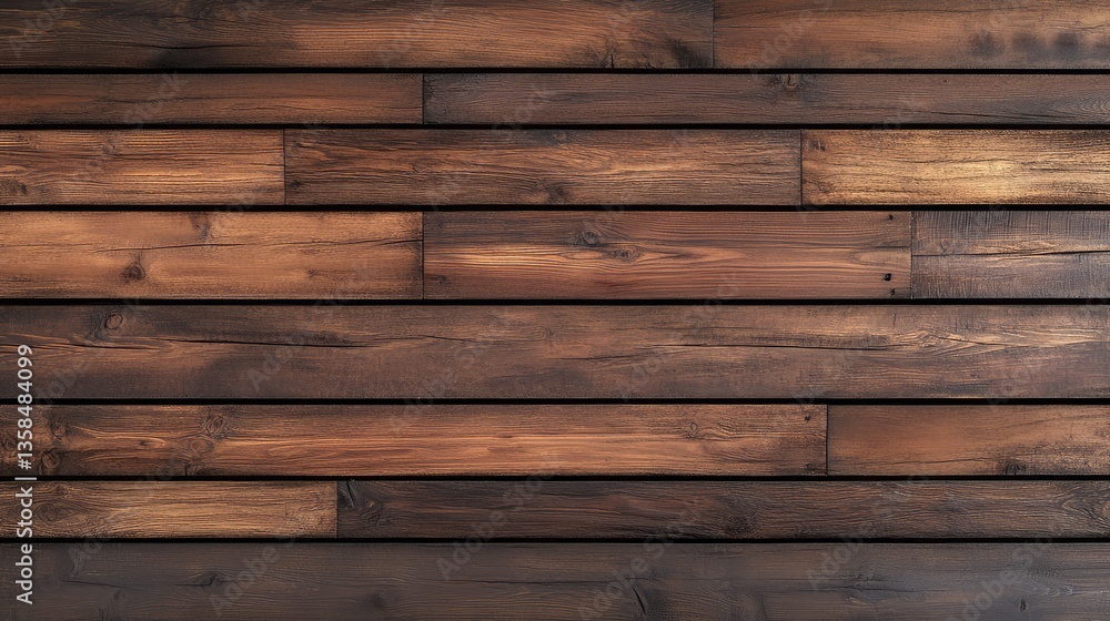 Fototapeta premium Dark brown wooden panel bathroom wall with water-resistant finish, smooth grain details, and a warm, inviting feel.