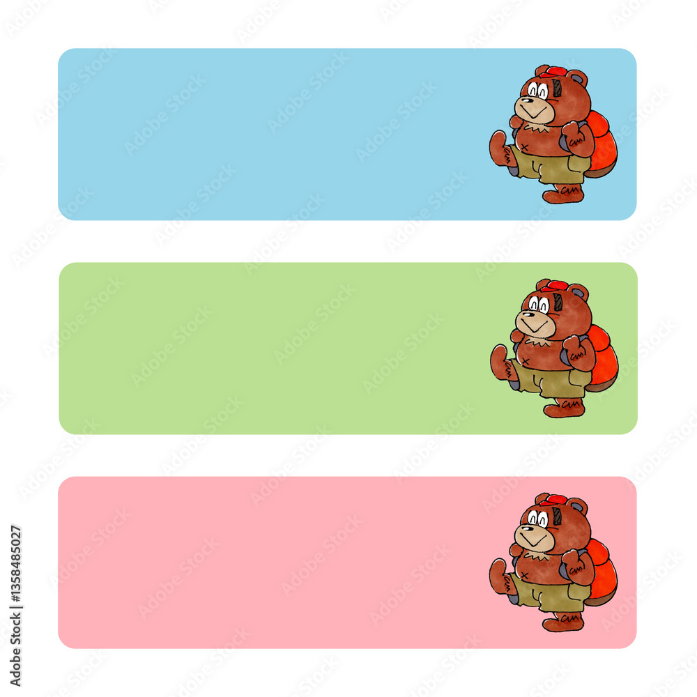 Fototapeta premium ハイキングをする熊のキャラクター コピースペースセット