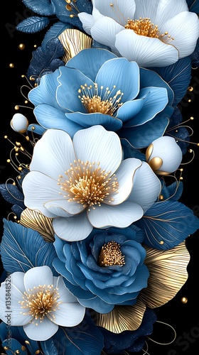 Elegant Blue  White Flowers.