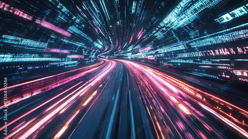 Futuristic Cyber Highway with Digital Speed Trail Effects Futuristic Cyber Highway with Digital Speed Trail Effects