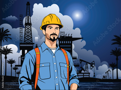 oil drilling worker, vector people illustration design graphic