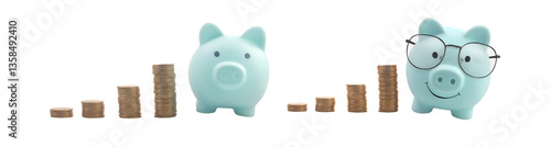 Financial savings strategies piggy banks representing wealth growth home environment digital concept overhead view for effective budgeting