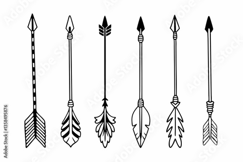 Arrows of Aim: A collection of intricately designed arrows, each showcasing unique details, stand as symbols of direction, purpose, and precision. These illustrations are clean and visually striking.