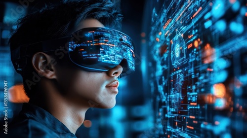 Immersive Digital World: A Young Man Exploring the Metaverse Through VR Headset