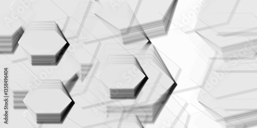 Abstract gray background with 3D white hexagons. Digital future technology concept. vector illustration. Surface polygon pattern with glowing hexagon paper texture vector grid tile and mosaic struct.