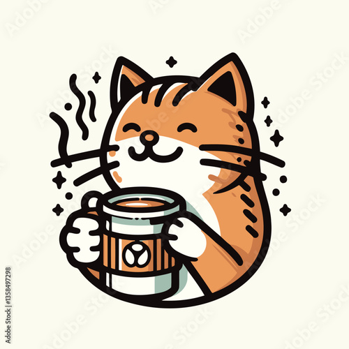Adorable Coffee Cat Mascot Vector Logo for Cafe, Coffee Shop, and Beverage Branding