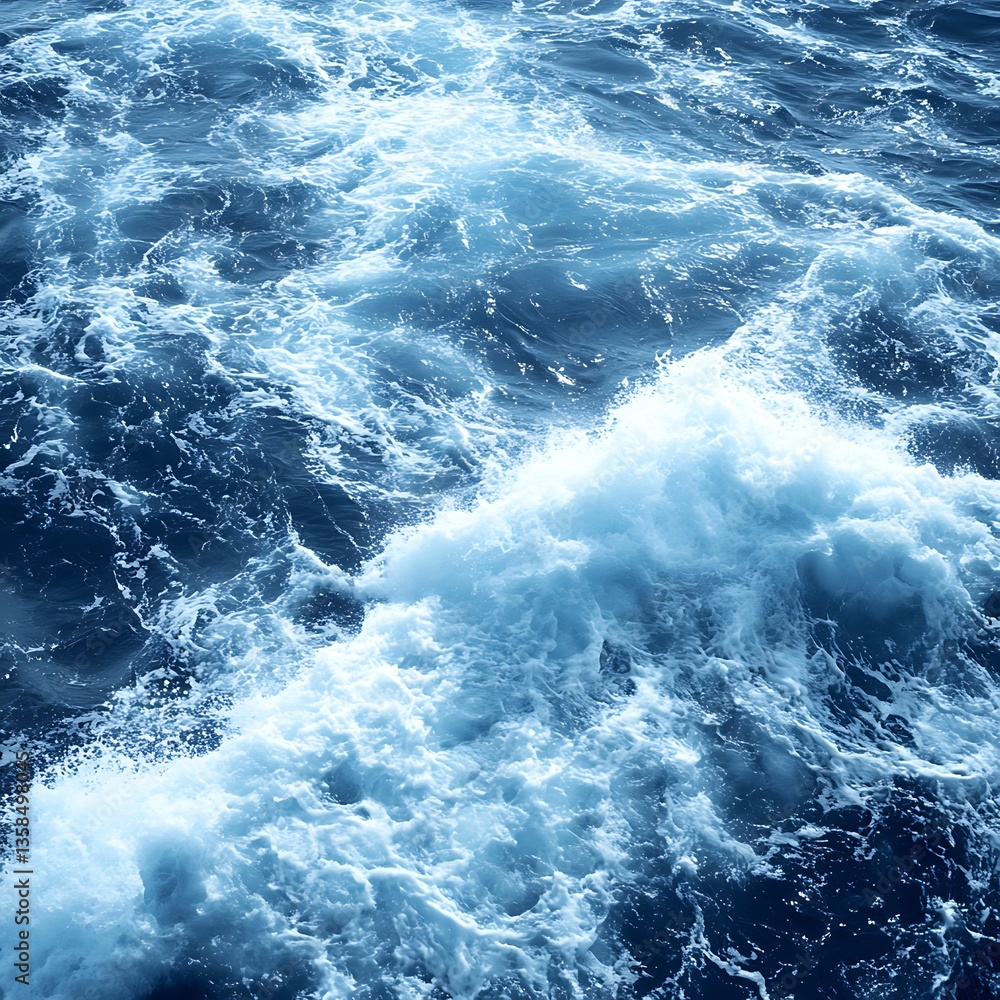 Fototapeta premium Turbulent ocean waters with cresting waves displayed in shades of blue