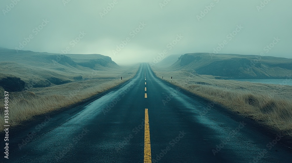Fototapeta premium Empty road through a misty landscape
