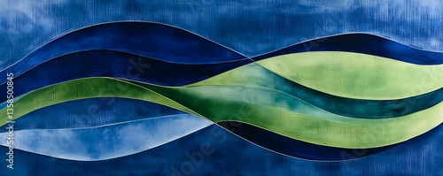 Sweeping curves with deep blue and green, elegant for spa or wellness centers