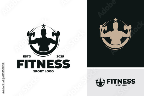 Silhouette of gym and fitness logo design template