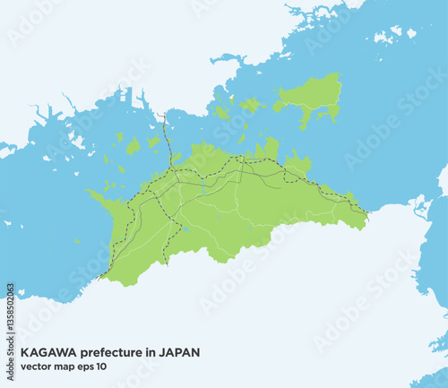 日本の香川県の緑色のシンプルなロードマップ