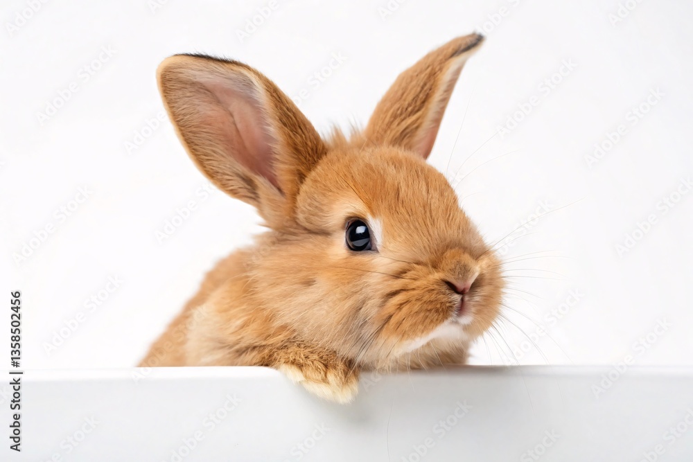 Obraz premium Adorable Brown Rabbit Peeking Over White Surface with Curious Charm. easter bunny