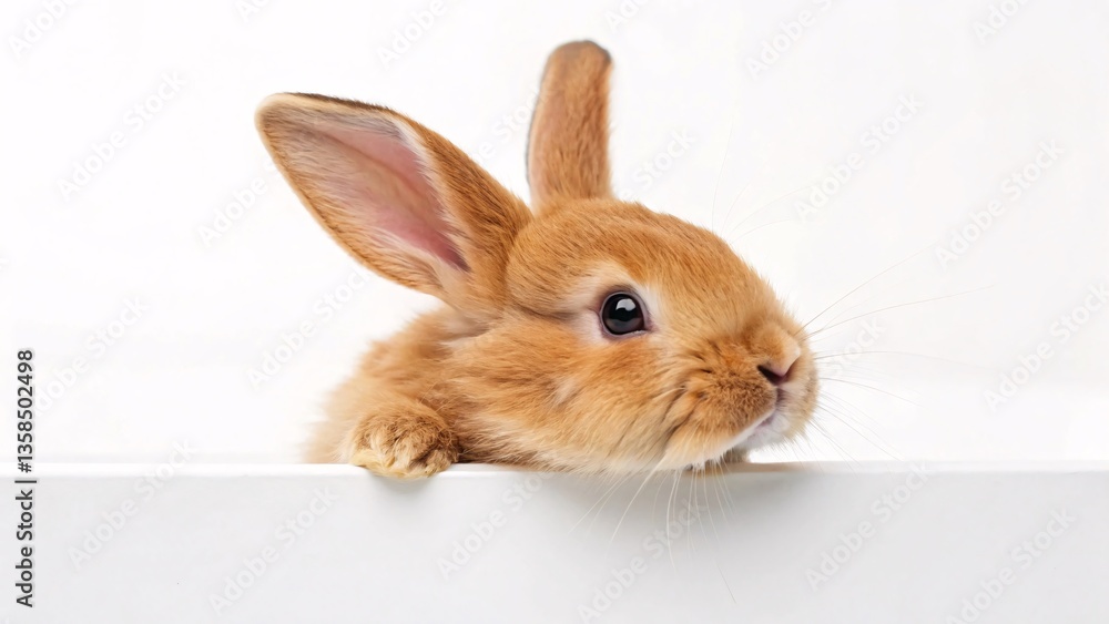Fototapeta premium Adorable Brown Rabbit Peeking Over White Surface with Curious Charm. easter bunny