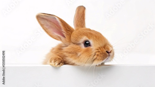 Adorable Brown Rabbit Peeking Over White Surface with Curious Charm. easter bunny