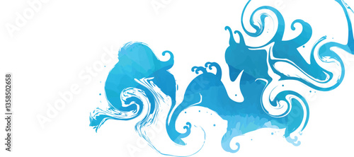 Luxury oriental river background vector. Chinese and Japanese wallpaper pattern design of landscape, sea wave, watercolor, line art. Design illustration for decoration, wall decor, banner, interior.