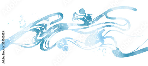 Luxury oriental river background vector. Chinese and Japanese wallpaper pattern design of landscape, sea wave, watercolor, line art. Design illustration for decoration, wall decor, banner, interior.