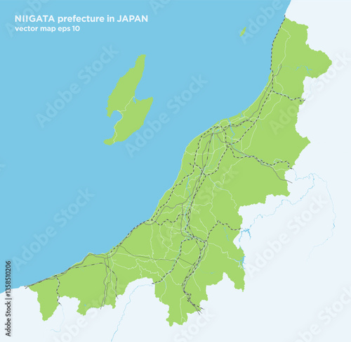 日本の新潟県のシンプルな緑色のロードマップ