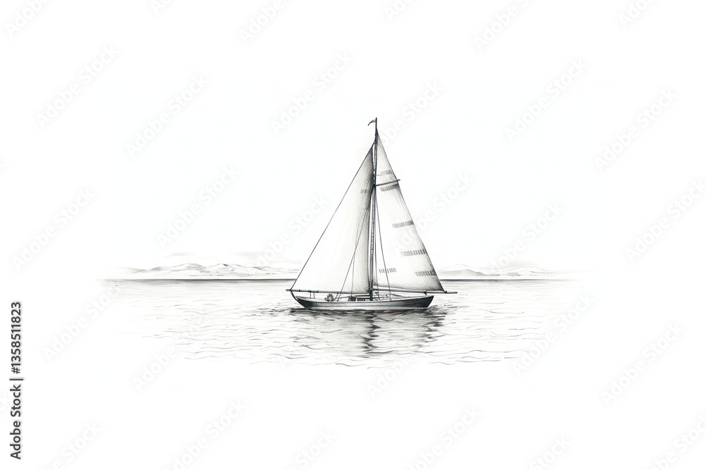 Fototapeta premium Sailboat watercraft vehicle drawing.