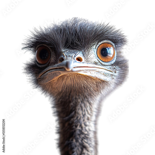 Curious Emu Standing Tall Feathers Fluffy and Gaz Isolated on Transparent Background