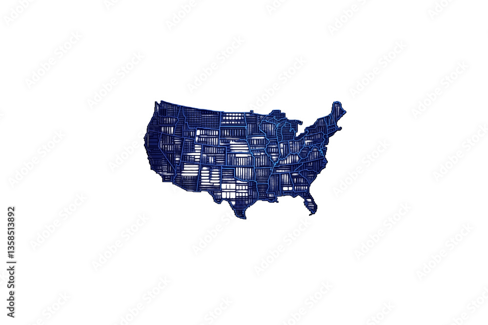 Obraz premium Pixel art, black pixel outline of the state map on a blue backgr