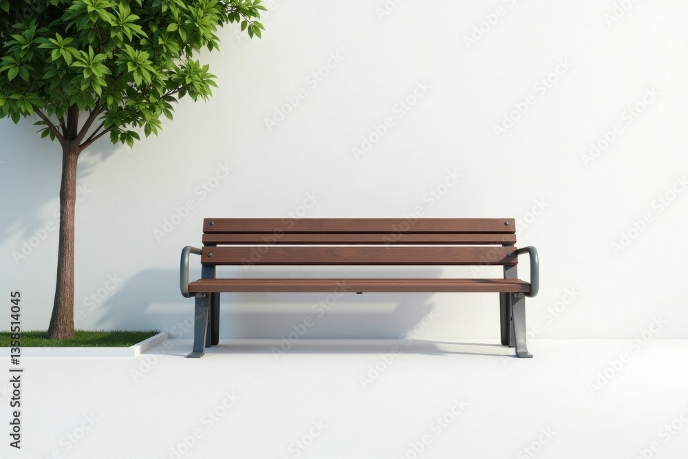 Modern metal park bench, clean lines White studio background , white background, photography, isolated Modern metal park bench, clean lines White studio background , white background, photography, isolated
