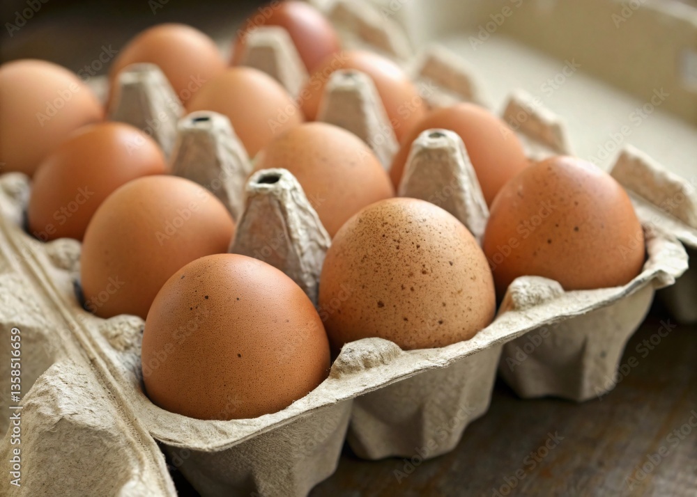 Fresh Brown Eggs Neatly Arranged in Eco-Friendly Paper Carton. Fresh Brown Eggs Neatly Arranged in Eco-Friendly Paper Carton.