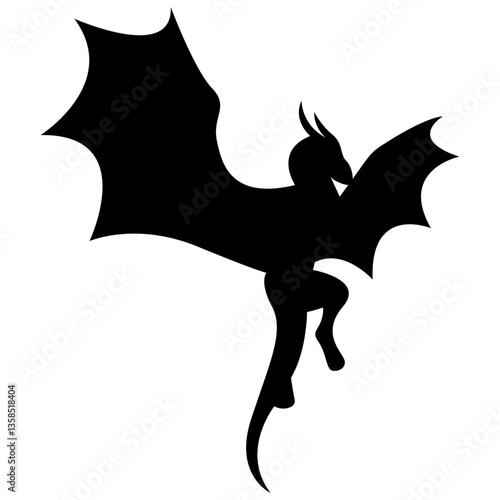 Silhouette of Black Dragon. Flat Vector Illustration.