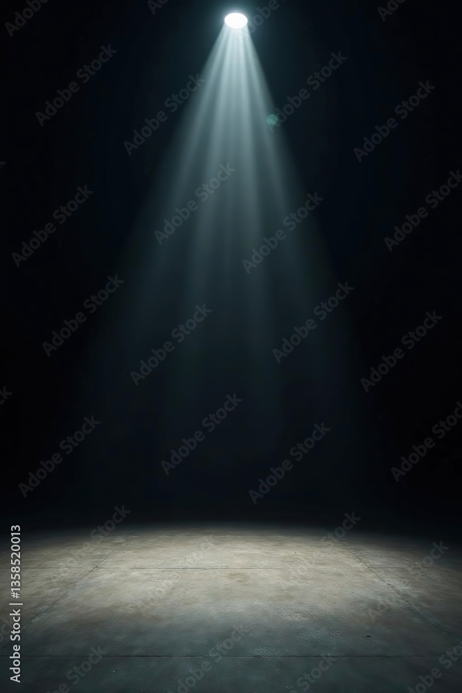 Obraz premium Dark room with concrete floor and single spotlight, perfect for dramatic theater visuals and event promotion, floor, room