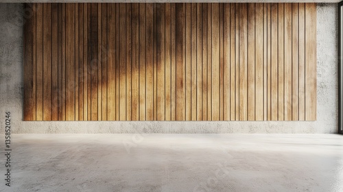 Fototapeta Naklejka Na Ścianę i Meble -  Empty room interior background, concrete wall and wooden paneling. 3d rendering 32k Resolution