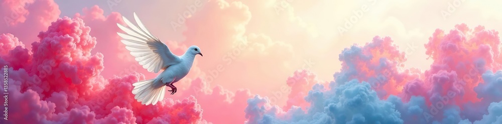 Obraz premium Dove of peace flying over vibrant watercolor background with space for copy, dove, watercolor