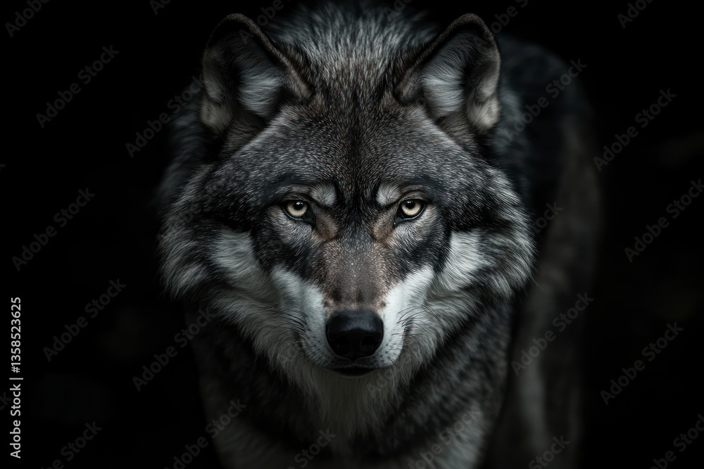 Fototapeta premium Close-up of a Gray Wolf with Intense Eyes Staring Forward