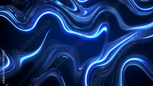 Abstract blue light waves create a mesmerizing flow against a dark background