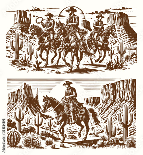 Cowboy in Wild West Landscape Silhouette