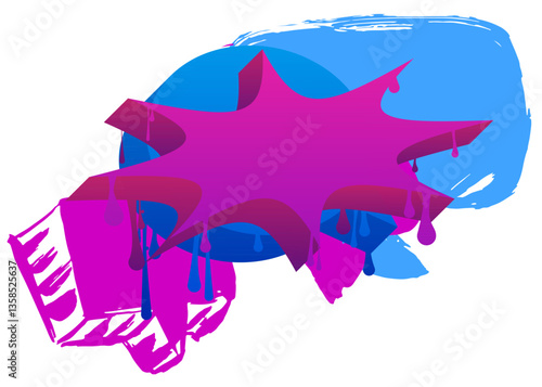 Blue and purple graffiti speech bubble. Abstract modern Messaging sign street art decoration, Discussion icon performed in urban painting style.