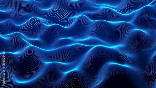 Abstract blue waves with glowing lines creating a flowing, dynamic pattern in digital art