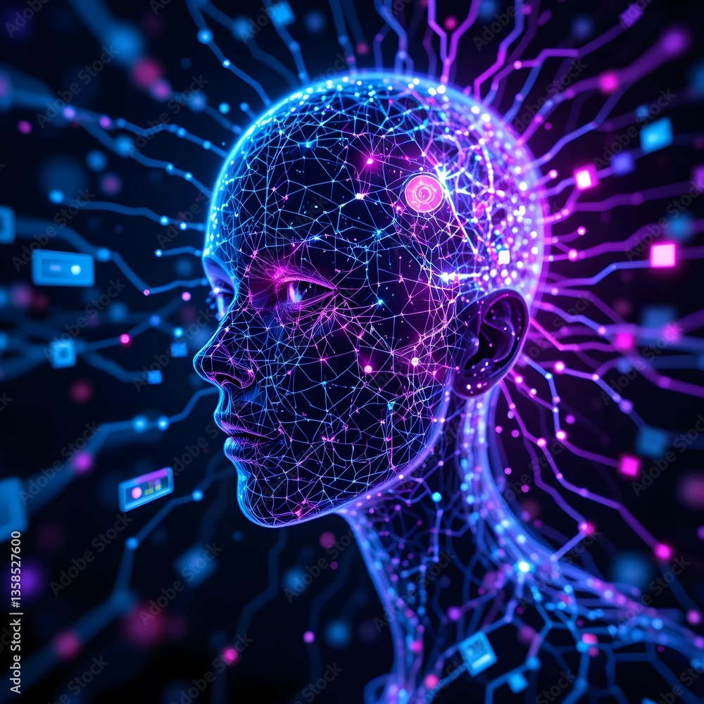 Fototapeta premium The effect of digitizing a human face.,AI-generated