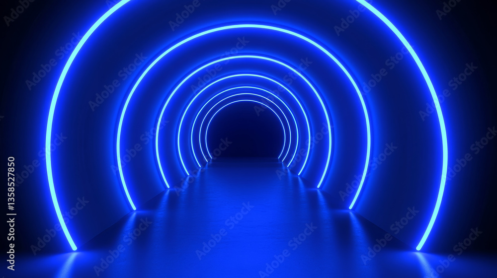 Fototapeta premium Futuristic tunnel with glowing neon blue lights