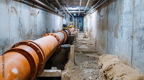 Industrial Underground Pipeline Construction with Engineering Drainage System and Professional Plumbing Installation.