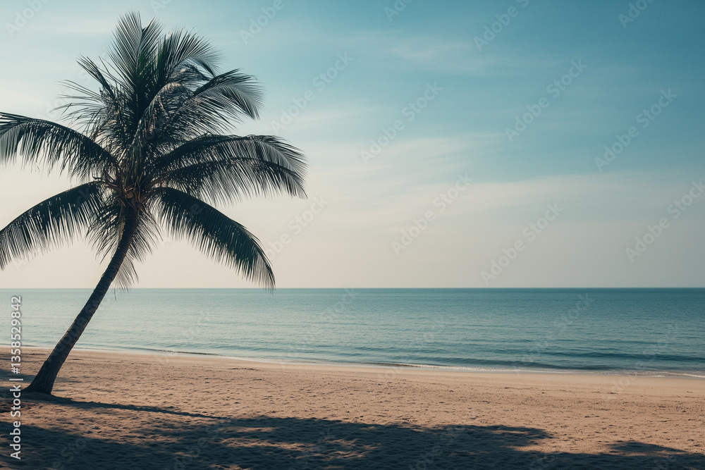 Fototapeta premium Scenery view of tropical beach in summer peaceful and relax vibe, Landscape view of tropical island with clear sea water, Nice view beach in summer, Tourist spot beach in holiday and vacation in Asia.