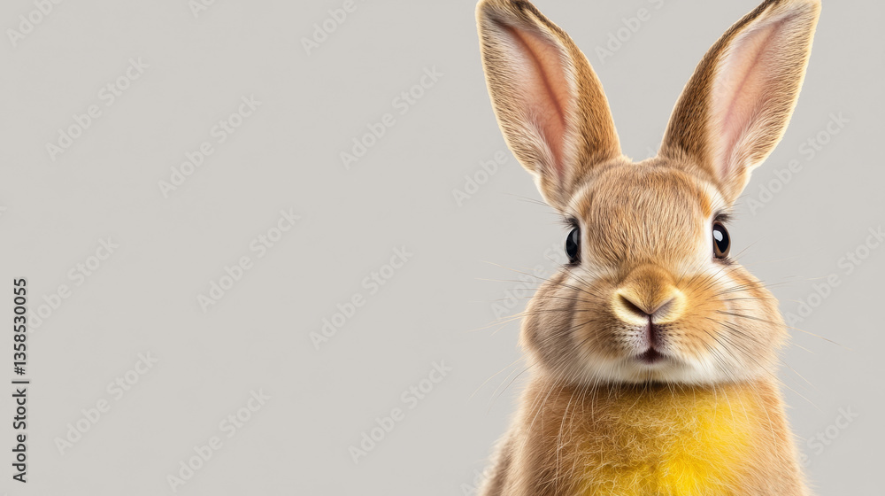 Obraz premium Rabbit on gray background, looking curious