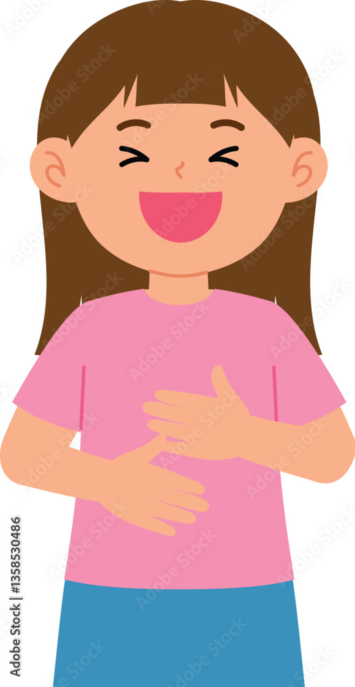 Happy Girl Laughing Joyfully with Hands on Her Stomach illustration Happy Girl Laughing Joyfully with Hands on Her Stomach illustration