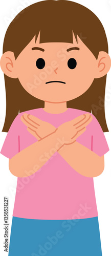 little girl hand making crossed arms stop sign illustration